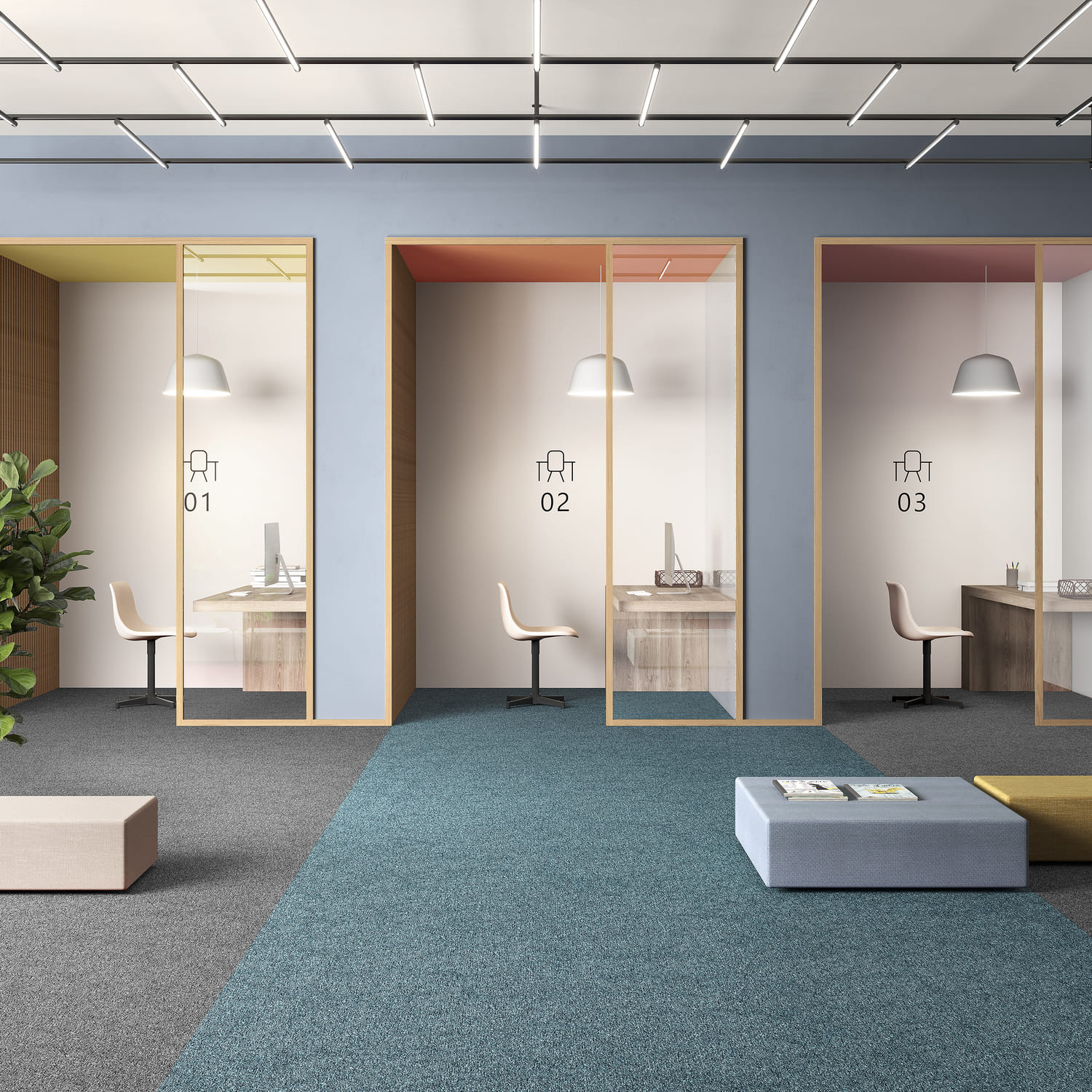 Ковровая плитка Associated Weavers Medusa Tile цвет 70 Caspian 500×500×5,4 фото в интерьере